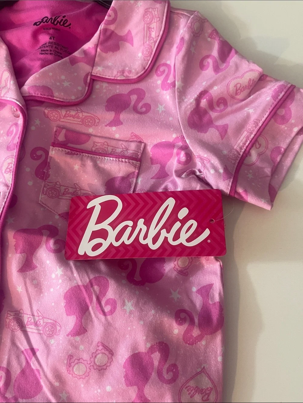 Barbie Pink Short-Sleeve Pajama Set with Icon Print